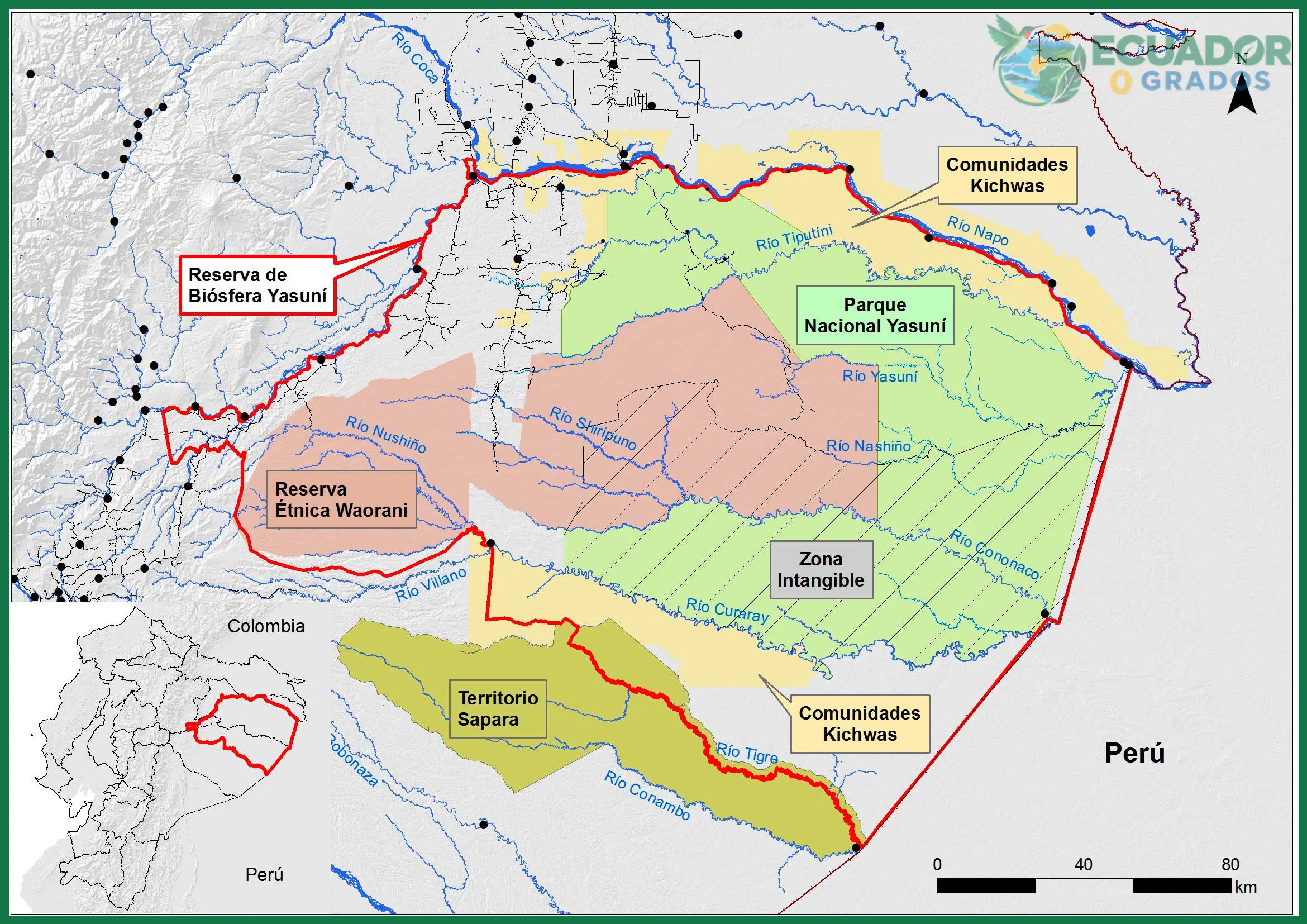 Ubicación y extensión del Parque Nacional Yasuní